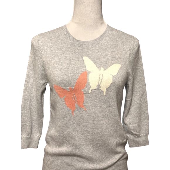 Weatherproof Vintage Sweater Soft Cotton Cashmere Butterfly Design Gray W XS NWT - Picture 3 of 10